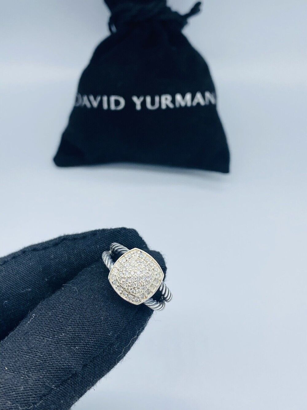 David Yurman Sterling Silver petite Albion w/diamonds ring Size 7